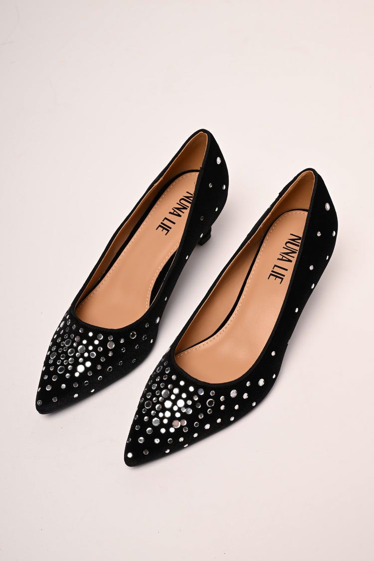 Rhinestone velvet pumps