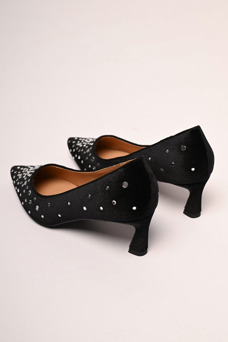 Rhinestone velvet pumps