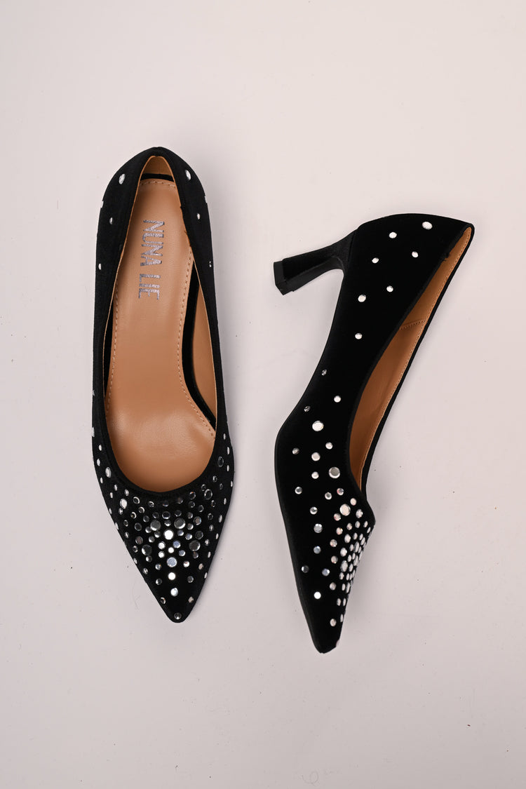 Rhinestone velvet pumps