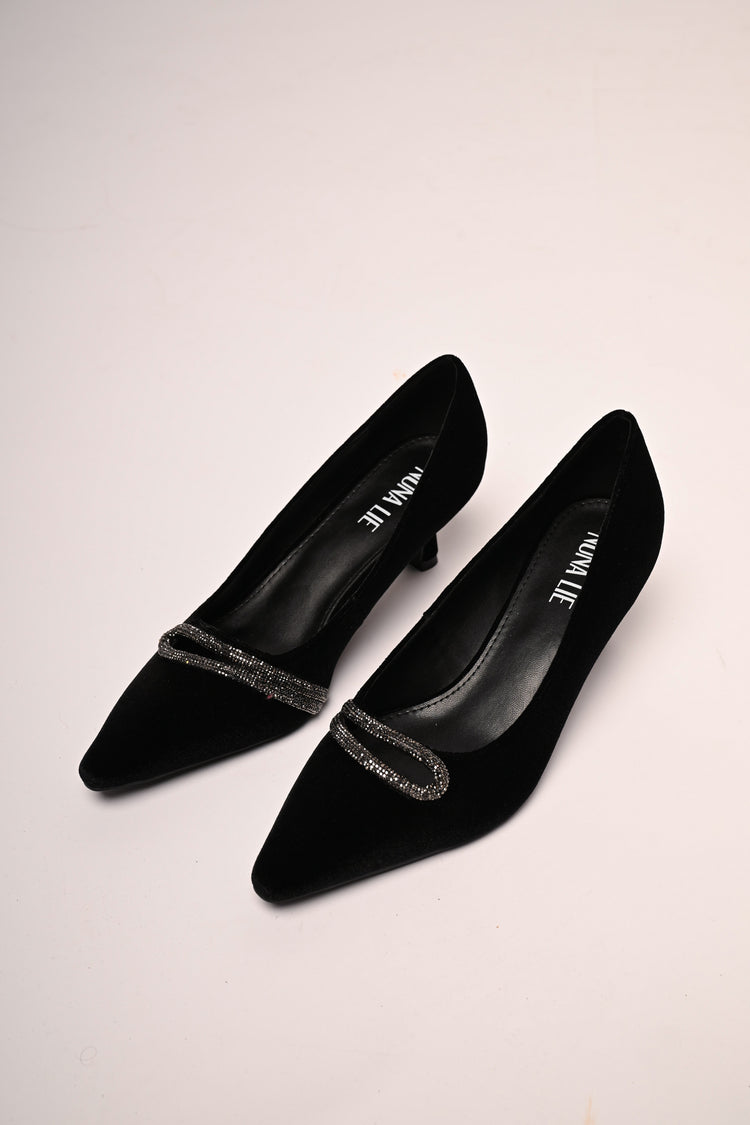 Rhinestone-embellishment velvet pumps