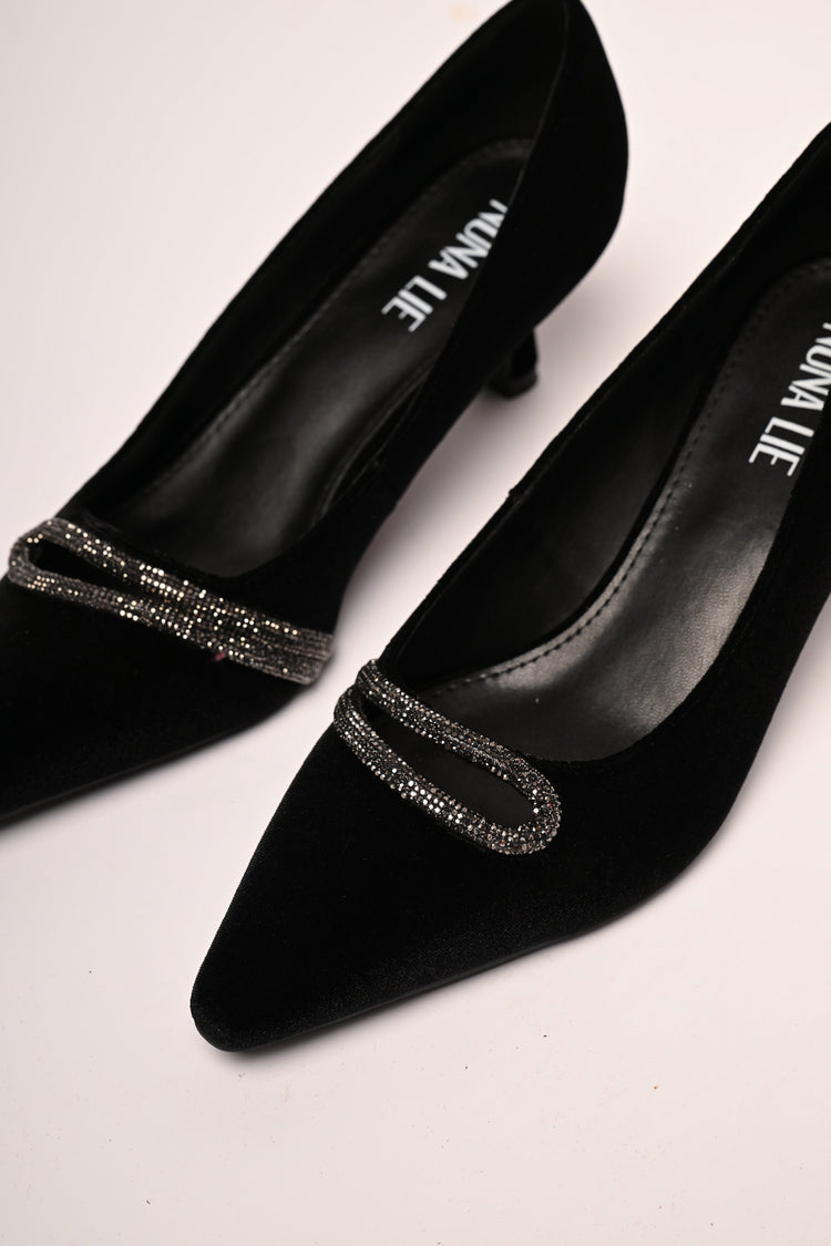 Rhinestone-embellishment velvet pumps