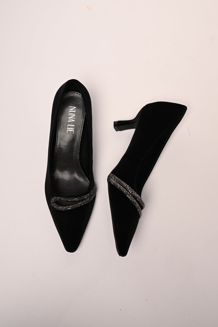 Rhinestone-embellishment velvet pumps