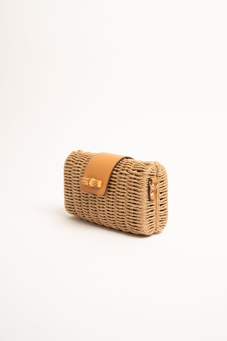 Borsa piccola in paglia beige con alamaro