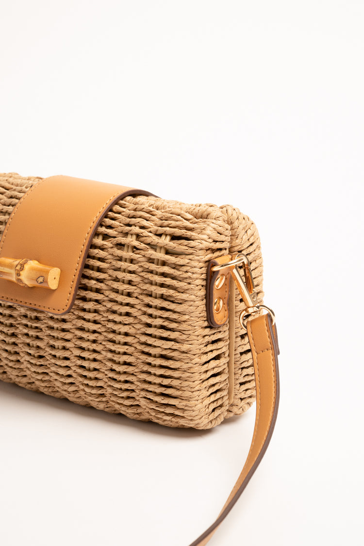 Borsa piccola in paglia beige con alamaro