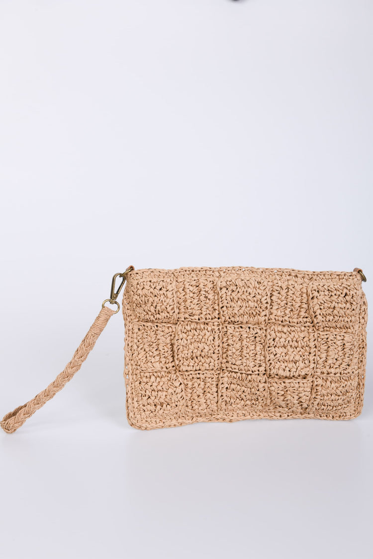 Woven straw pouch bag