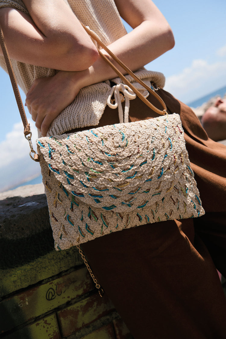 Woven straw clutch bag