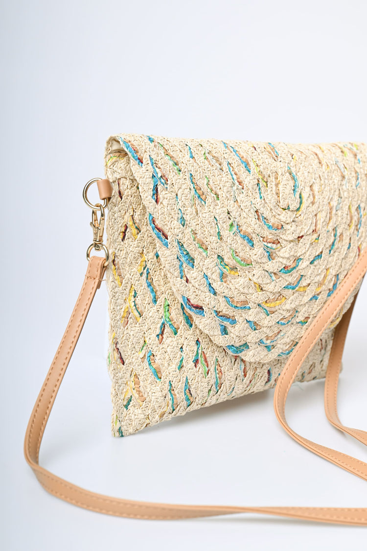 Woven straw clutch bag