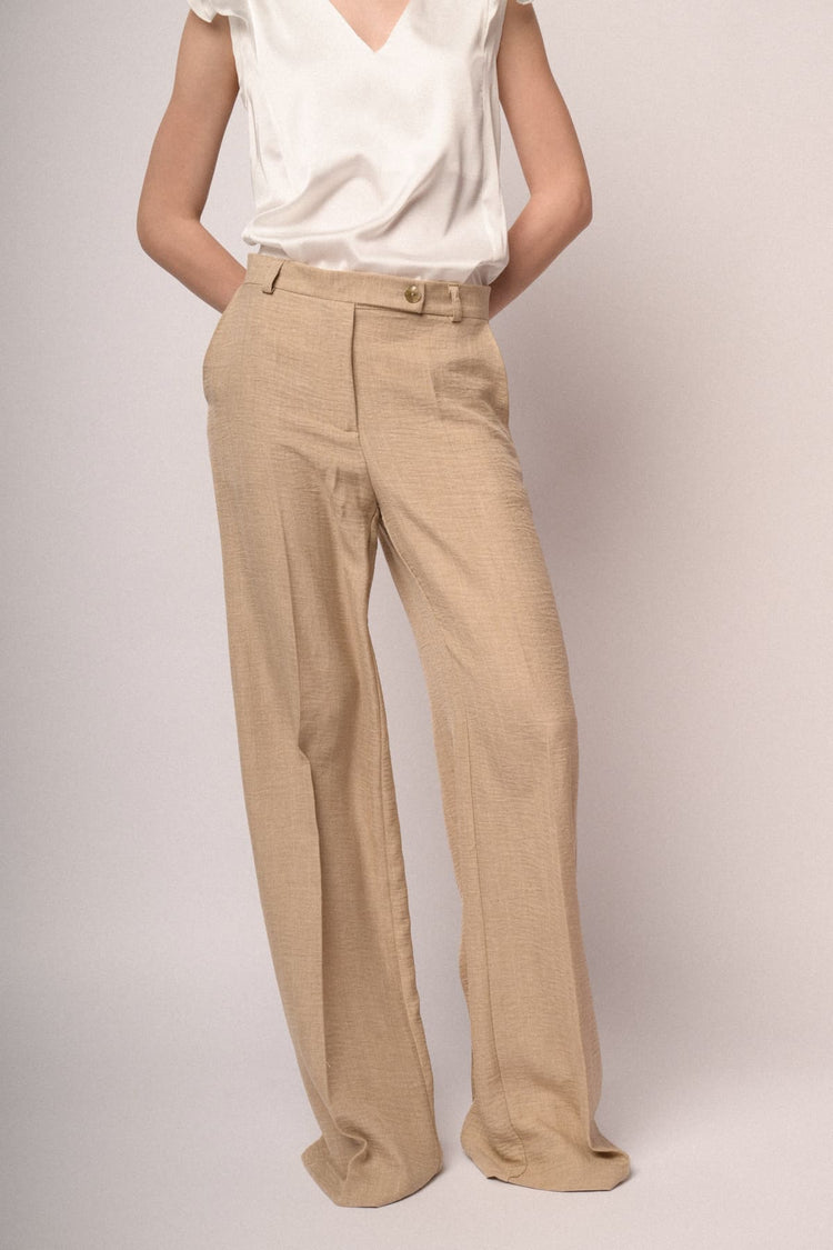 Beige striped motif wide-leg trousers