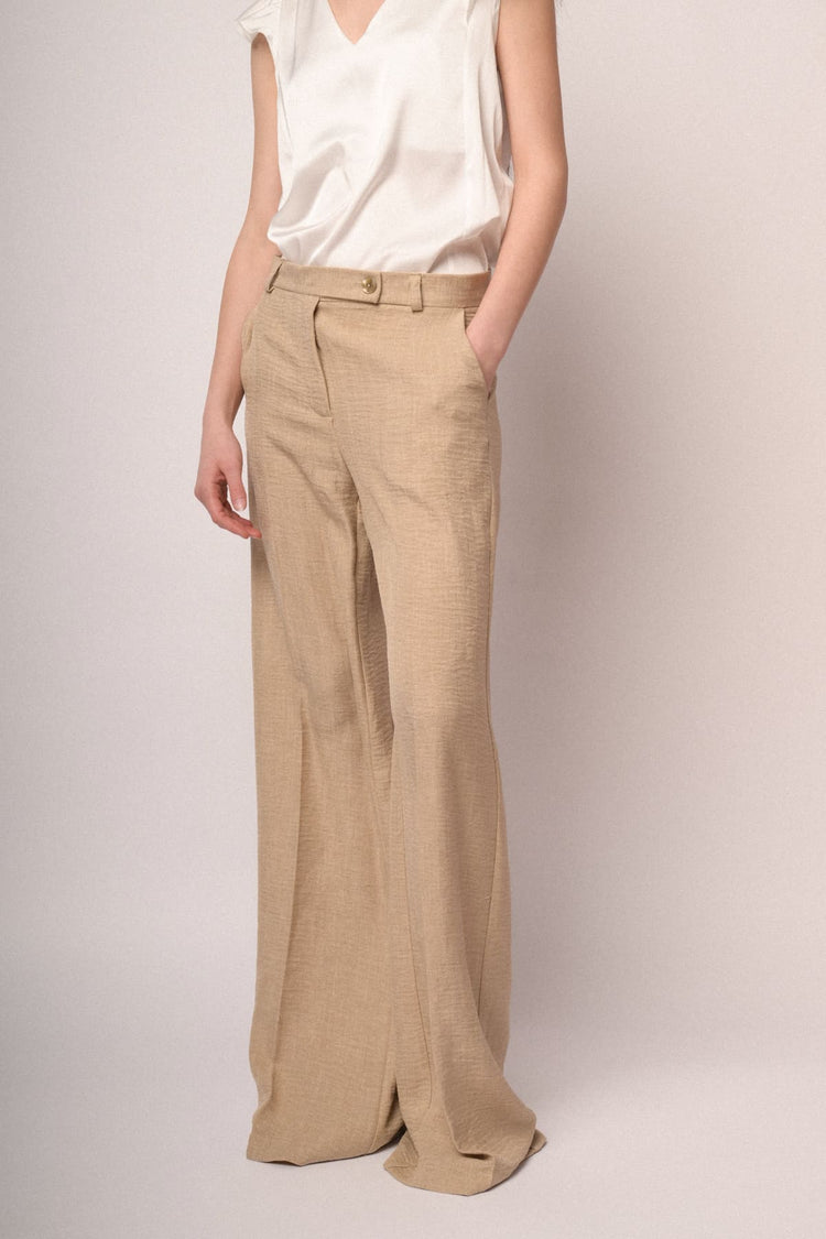 Beige striped motif wide-leg trousers