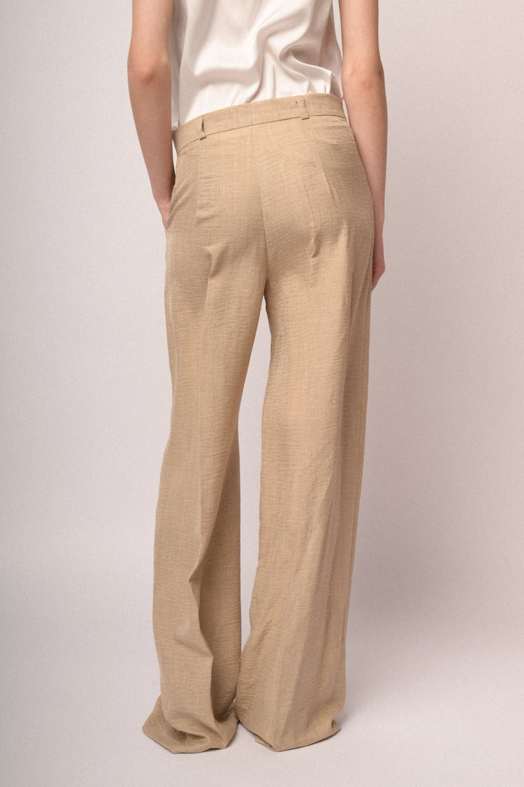 Beige striped motif wide-leg trousers