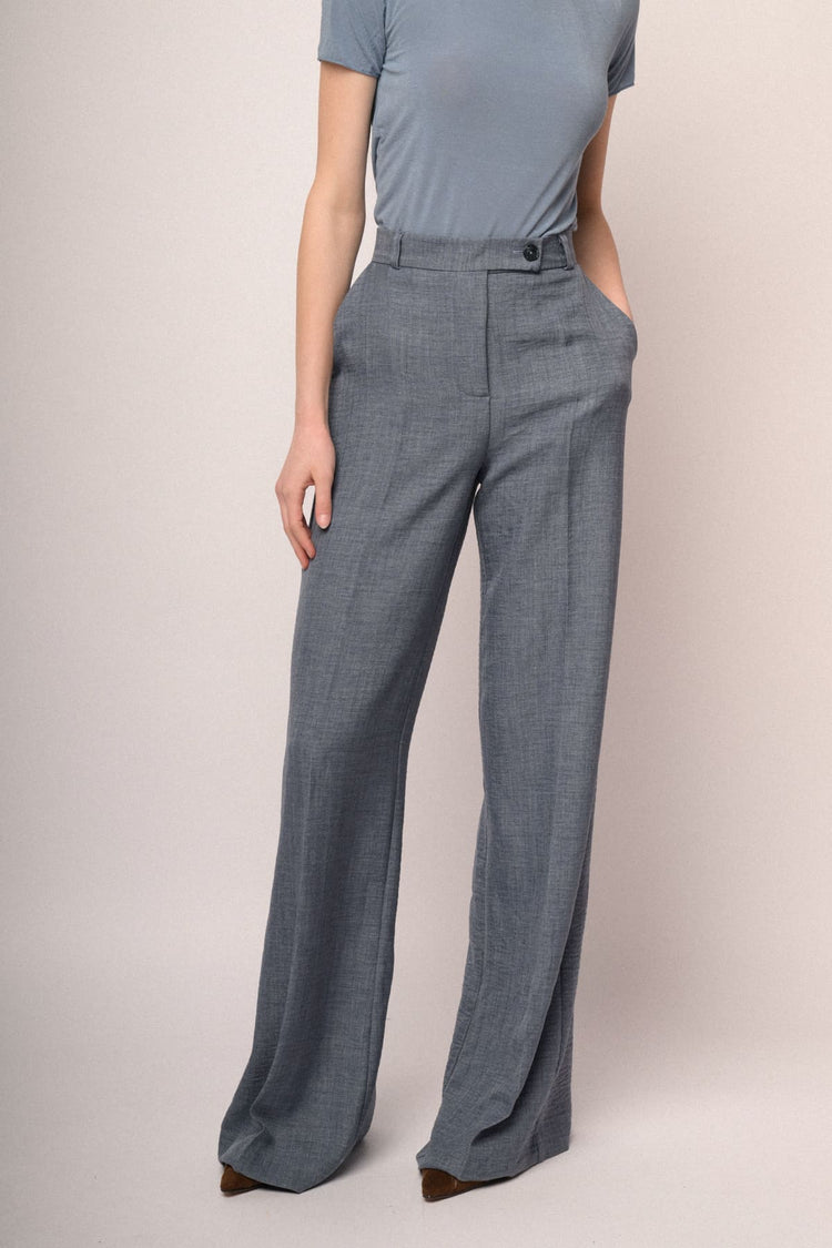 Blue grey striped motif wide-leg trousers
