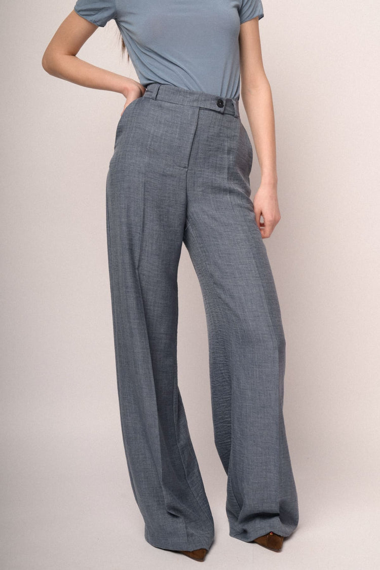 Blue grey striped motif wide-leg trousers