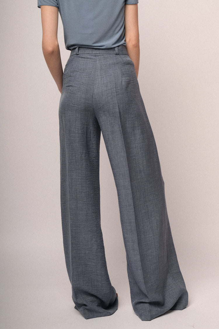 Blue grey striped motif wide-leg trousers