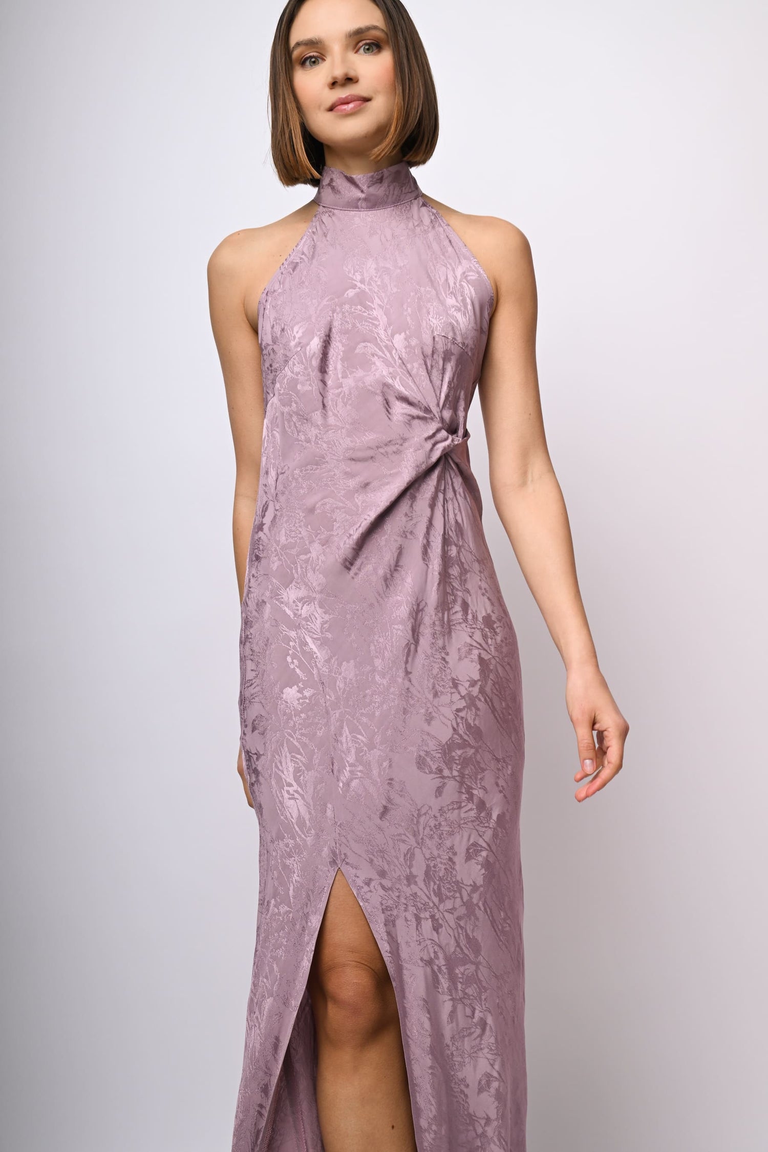 Floral Velour Jacquard High Neck Dress Floral jacquard long dress