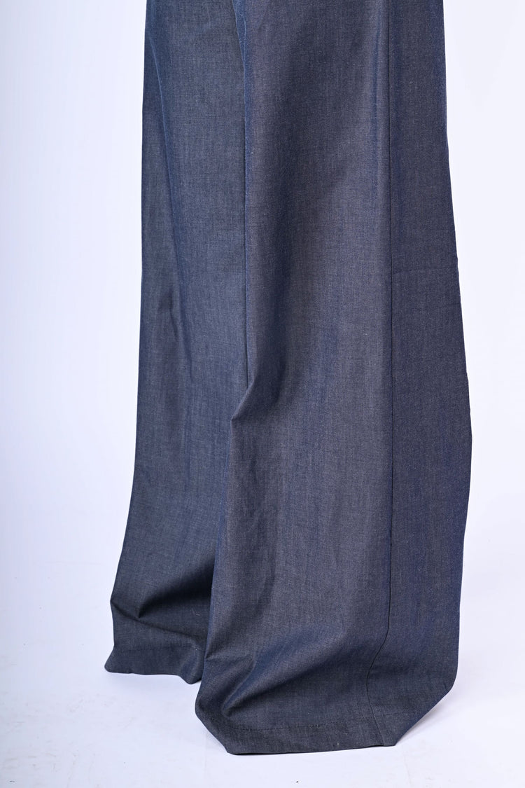 Wide-leg cotton trousers