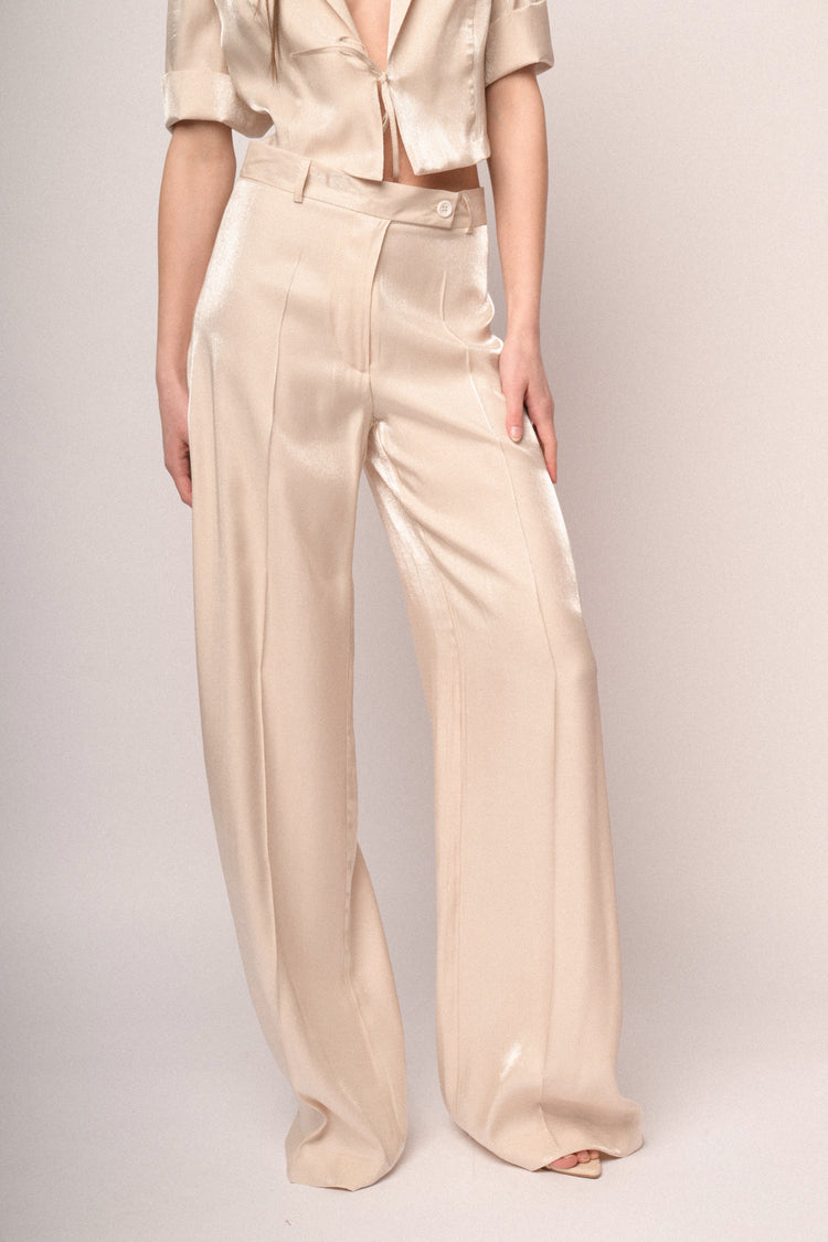 Ivory satin wide-leg trousers