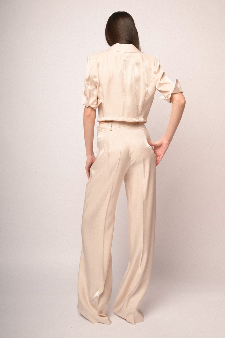 Ivory satin wide-leg trousers