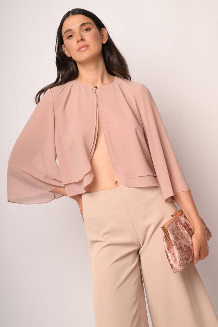Pink bolero with button and cape sleeves