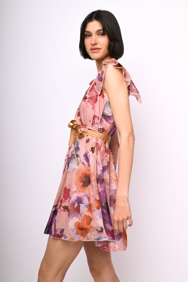 Floral print georgette mini dress