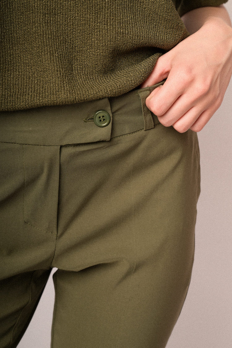 Olive green viscose-blend slim-fit trousers