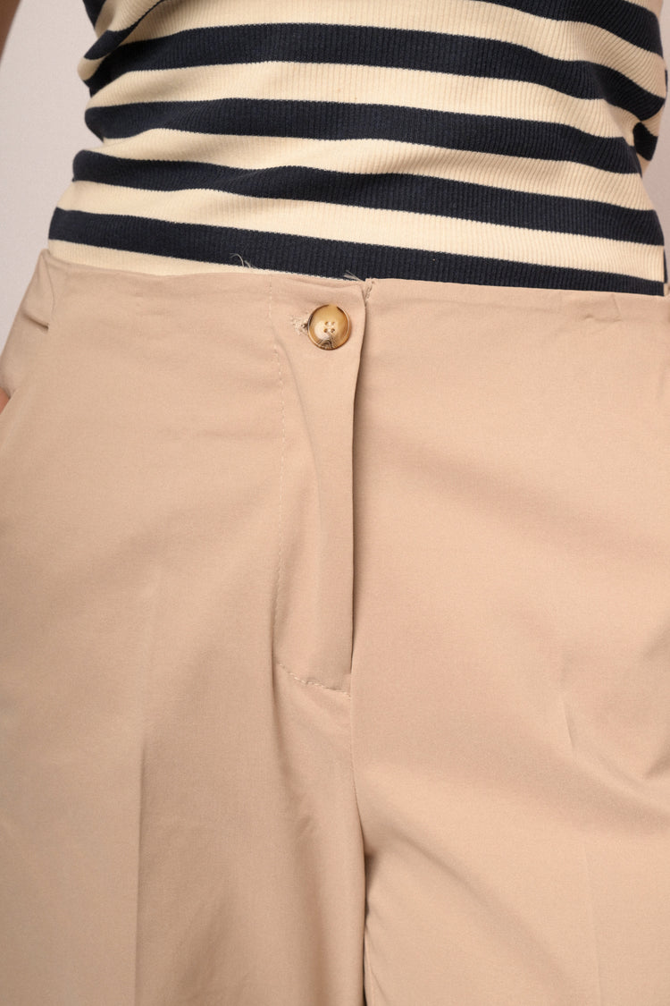 Beige viscose-blend wide-leg trousers