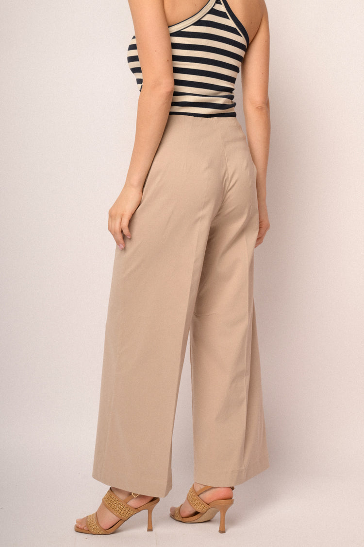 Beige viscose-blend wide-leg trousers