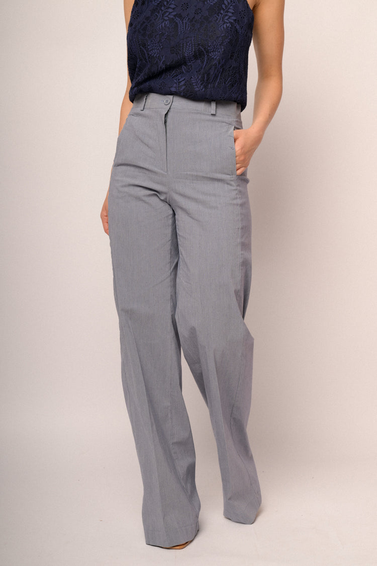 Light blue striped cotton-blend wide-leg trousers