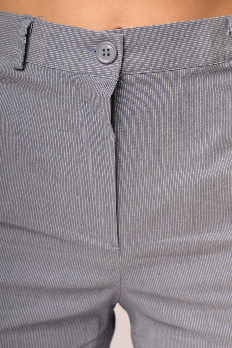Light blue striped cotton-blend wide-leg trousers