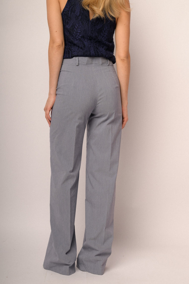 Light blue striped cotton-blend wide-leg trousers