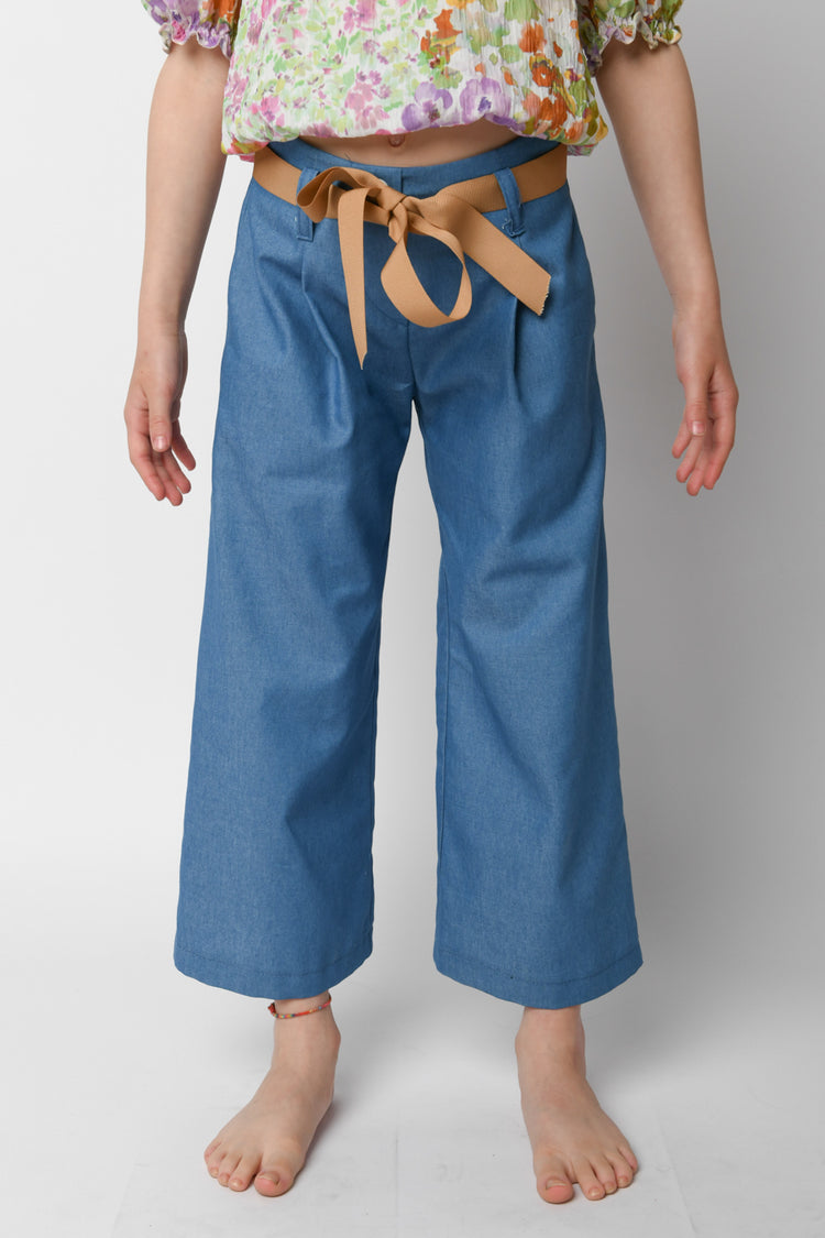 Denim effect wide-leg trousers