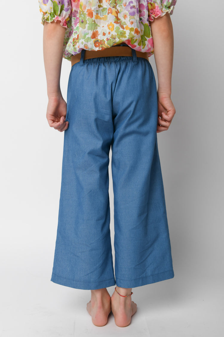 Denim effect wide-leg trousers