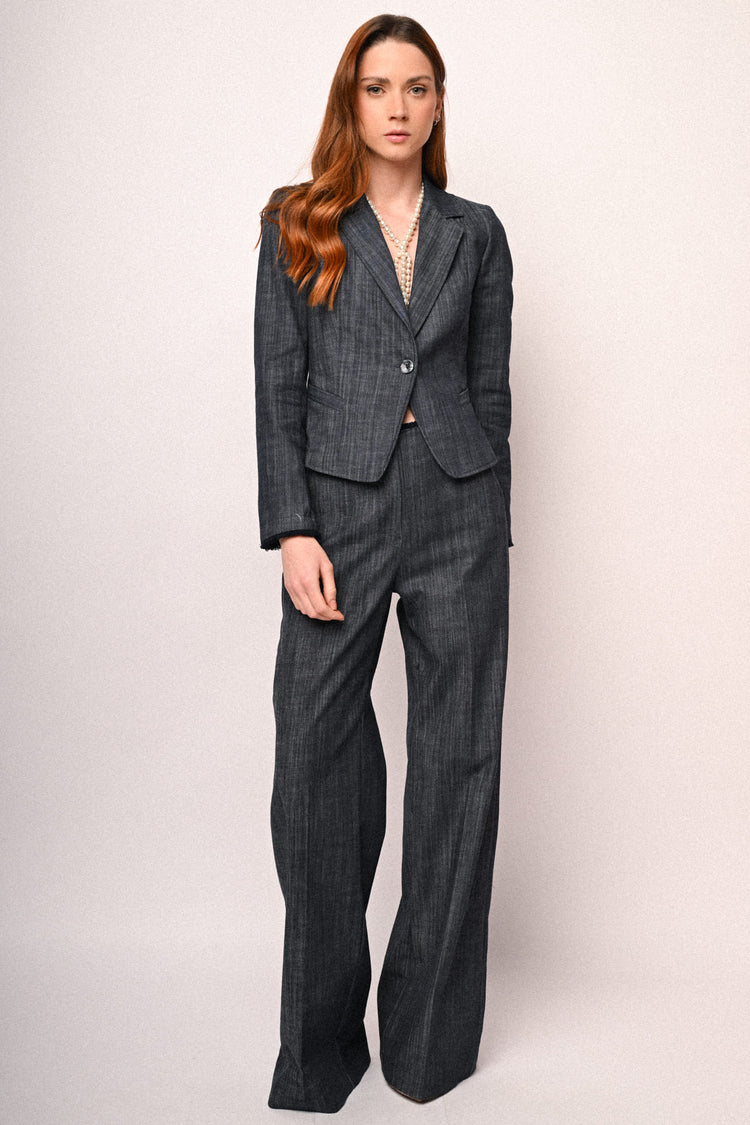 Denim-effect wide-leg trousers