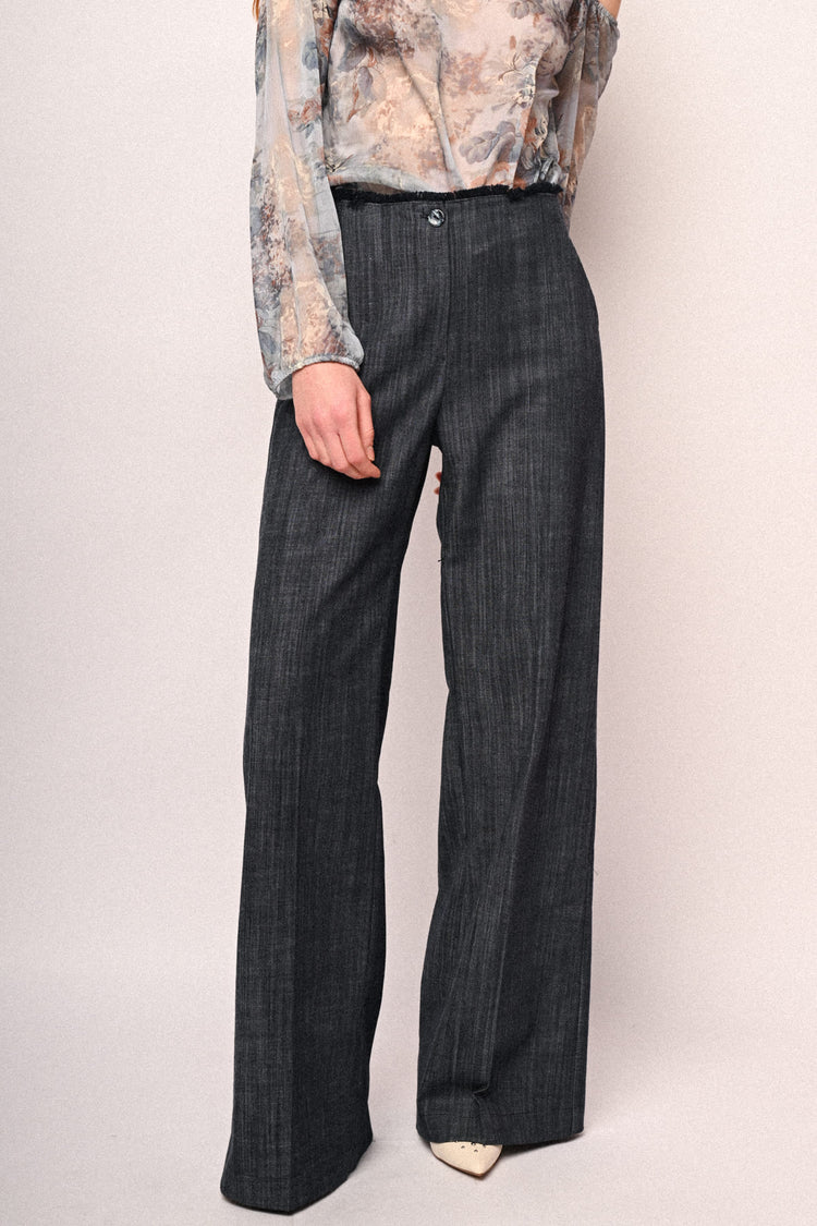 Denim-effect wide-leg trousers