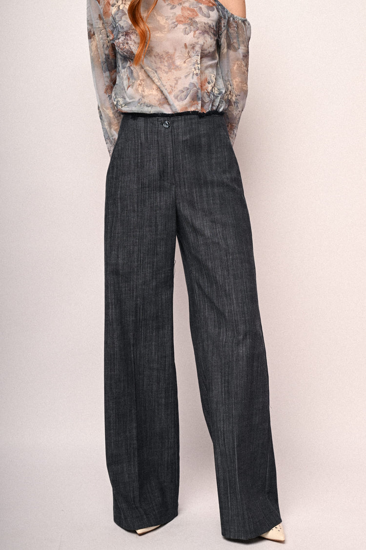 Denim-effect wide-leg trousers