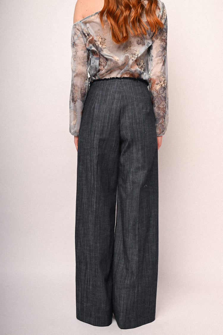 Denim-effect wide-leg trousers