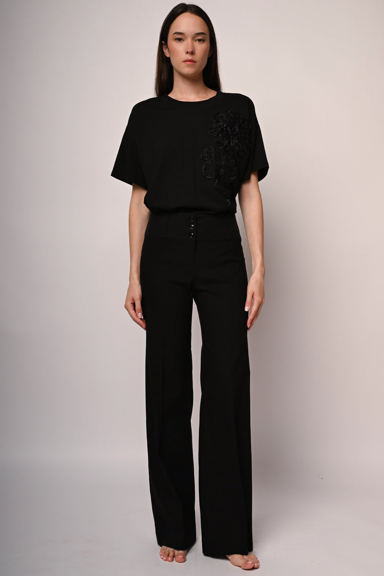 Button-fly wide-leg trousers