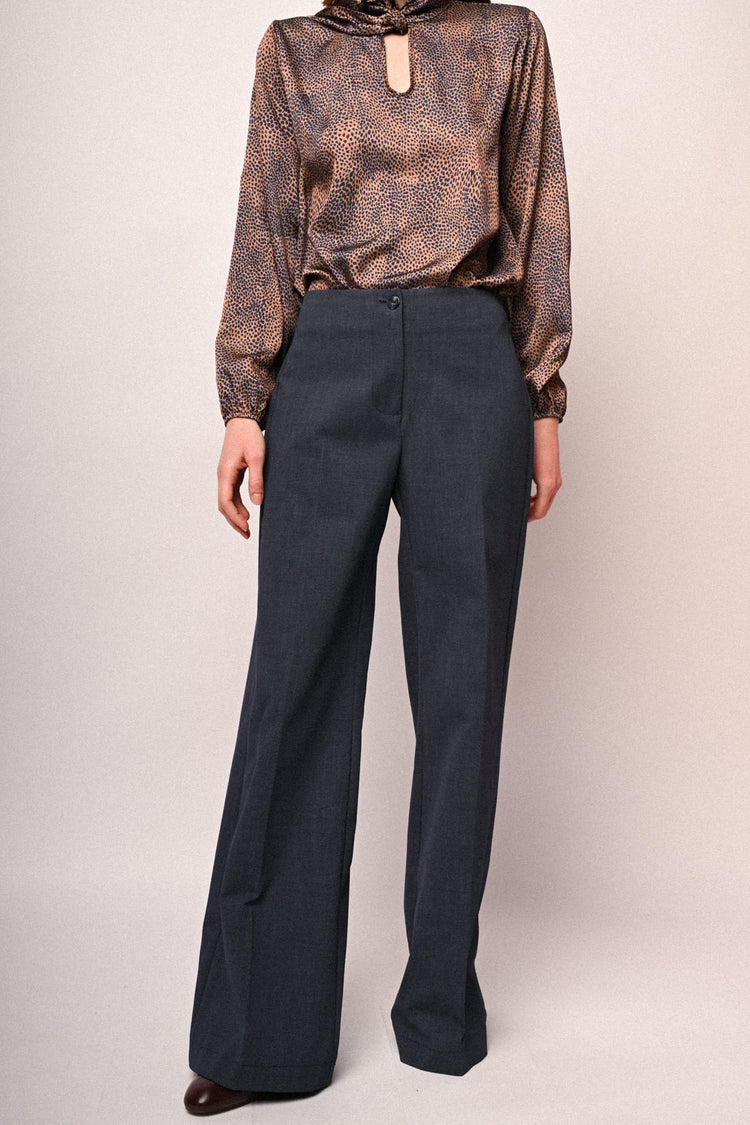 Denim-effect wide-leg trousers