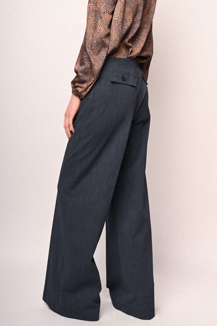 Denim-effect wide-leg trousers