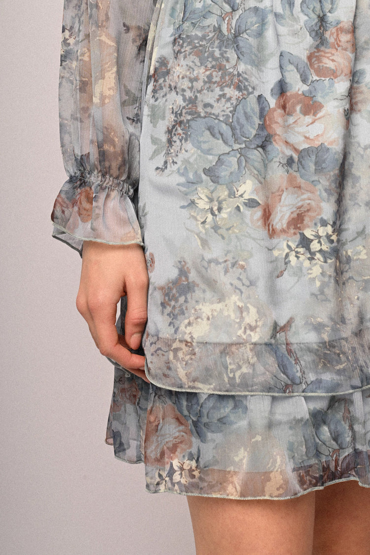 Floral print belted mini dress