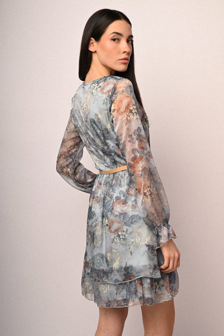 Floral print belted mini dress