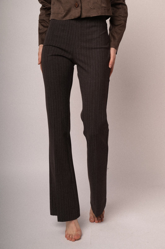 Pinstriped flared leg trousers