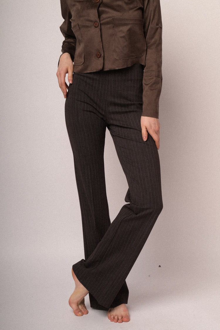 Pinstriped flared leg trousers
