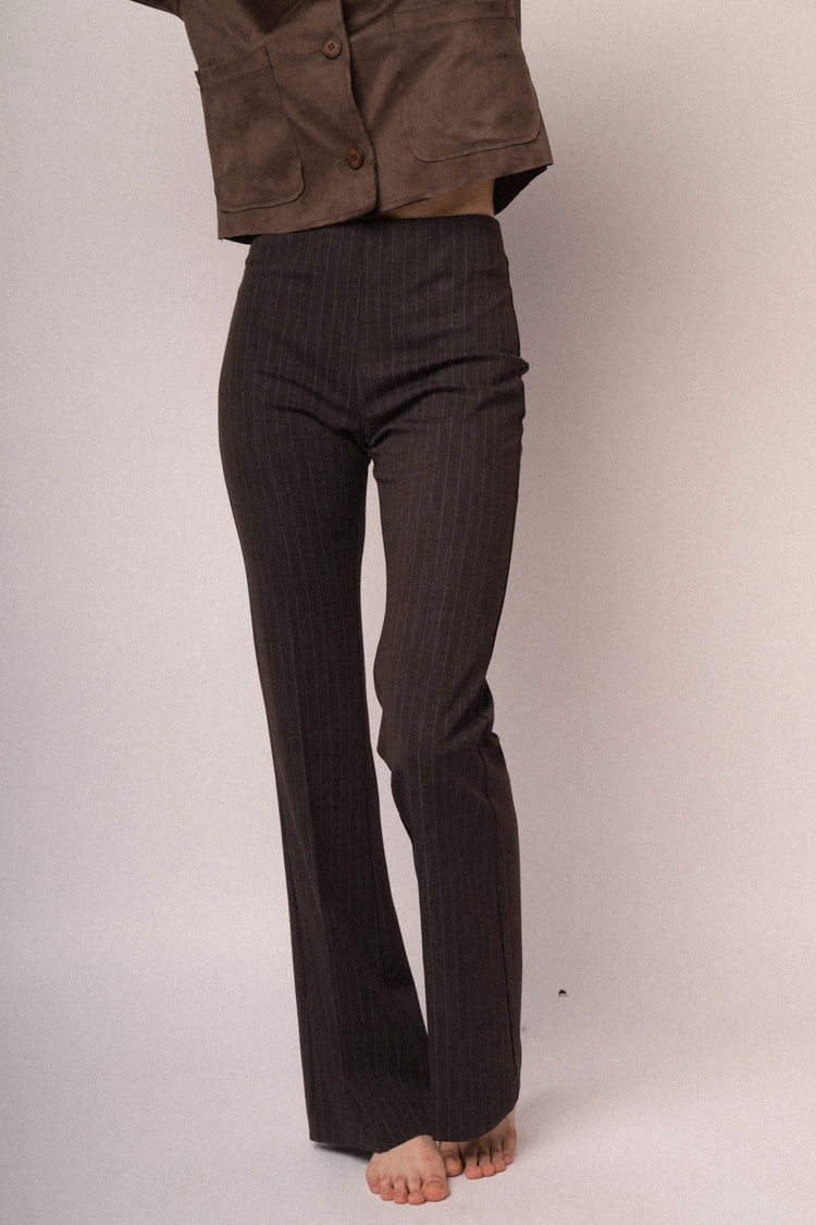 Pinstriped flared leg trousers