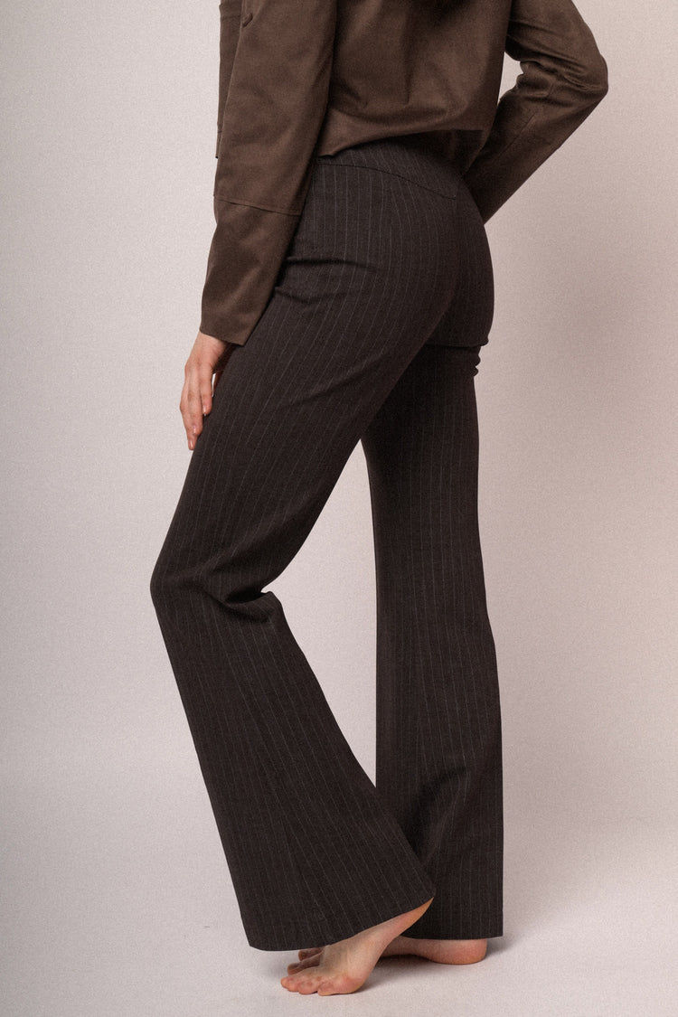 Pinstriped flared leg trousers