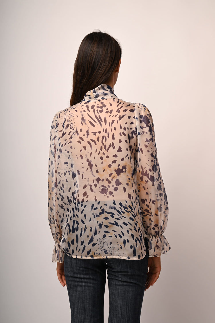 Pussy bow neck abstract print blouse