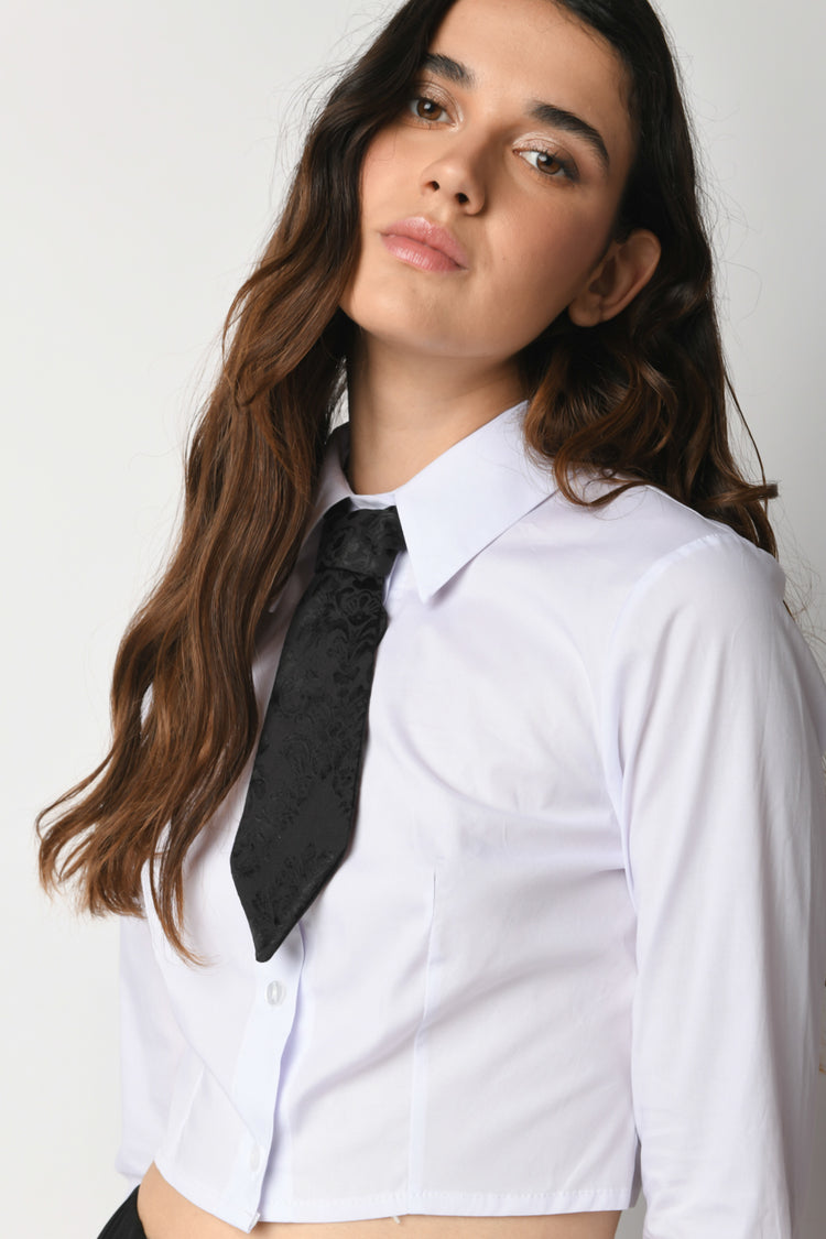 Tie-detail cropped shirt