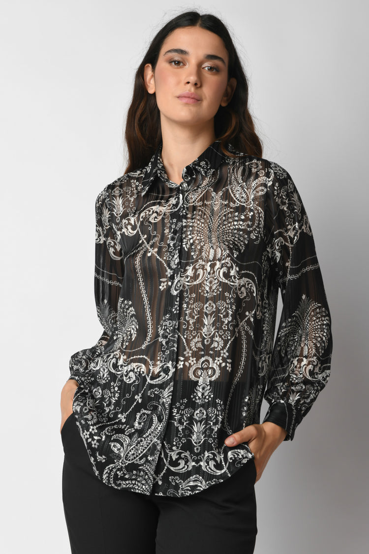 Ethnic-floral print georgette shirt