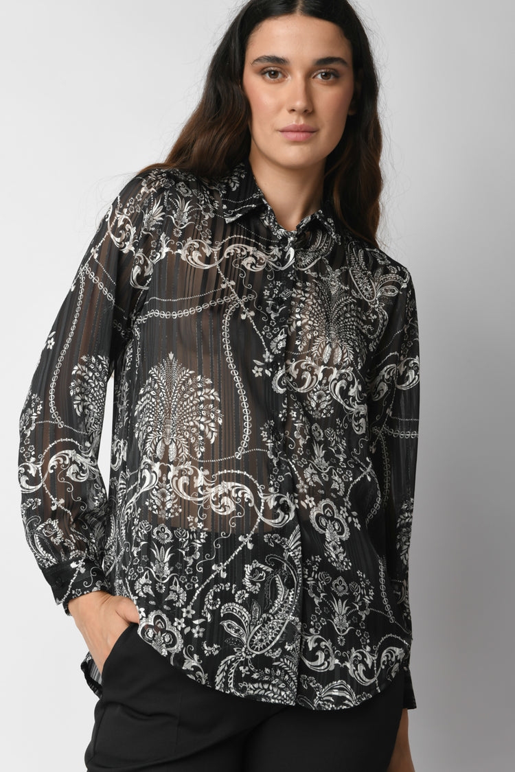 Ethnic-floral print georgette shirt