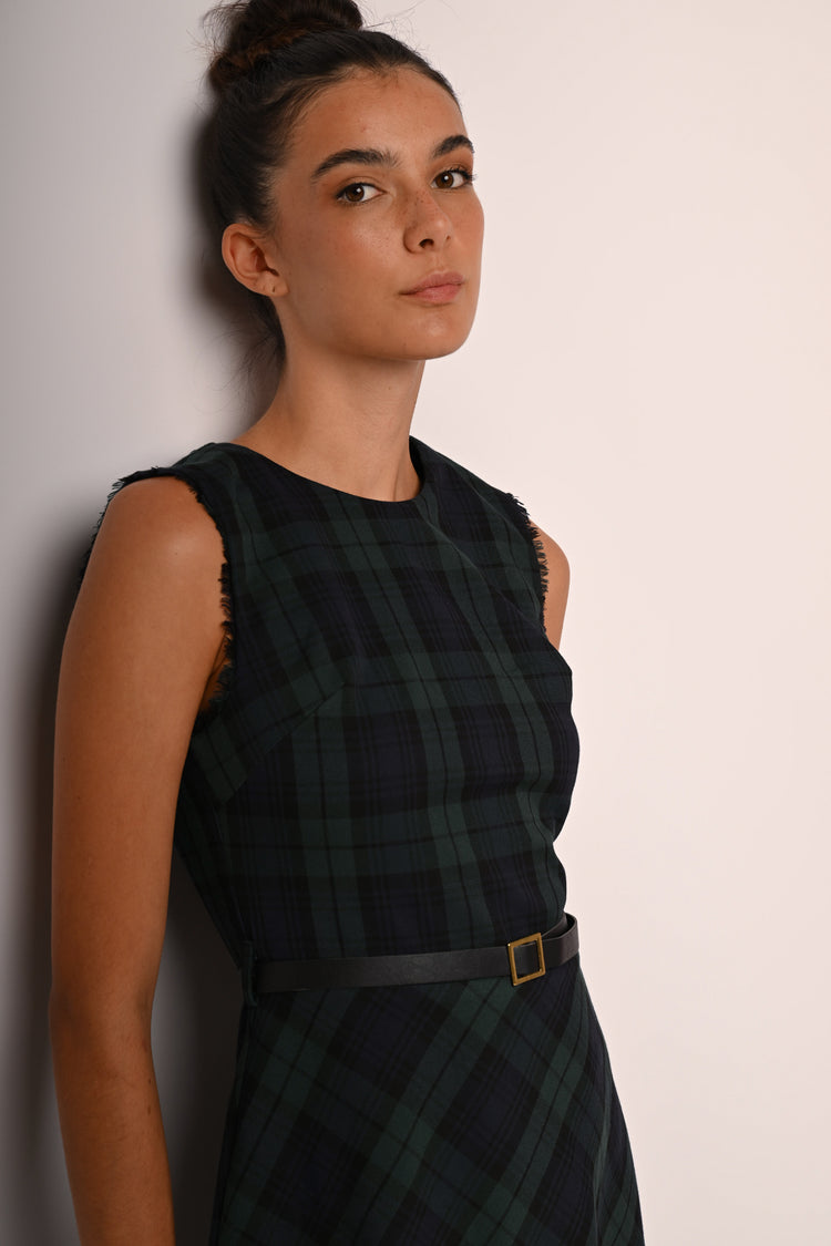 Belted check print mini dress