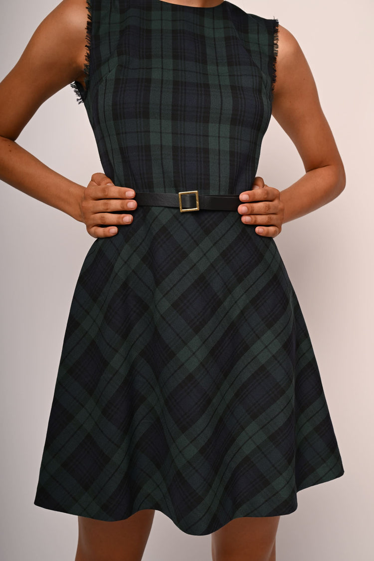 Belted check print mini dress